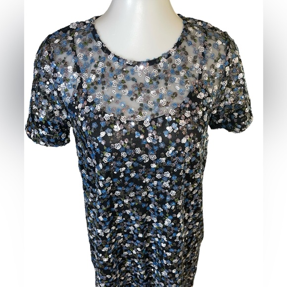 MICHAEL Michael Kors Millefleur Blue & Silver Sequined Shift Dress Size - Picture 4 of 17